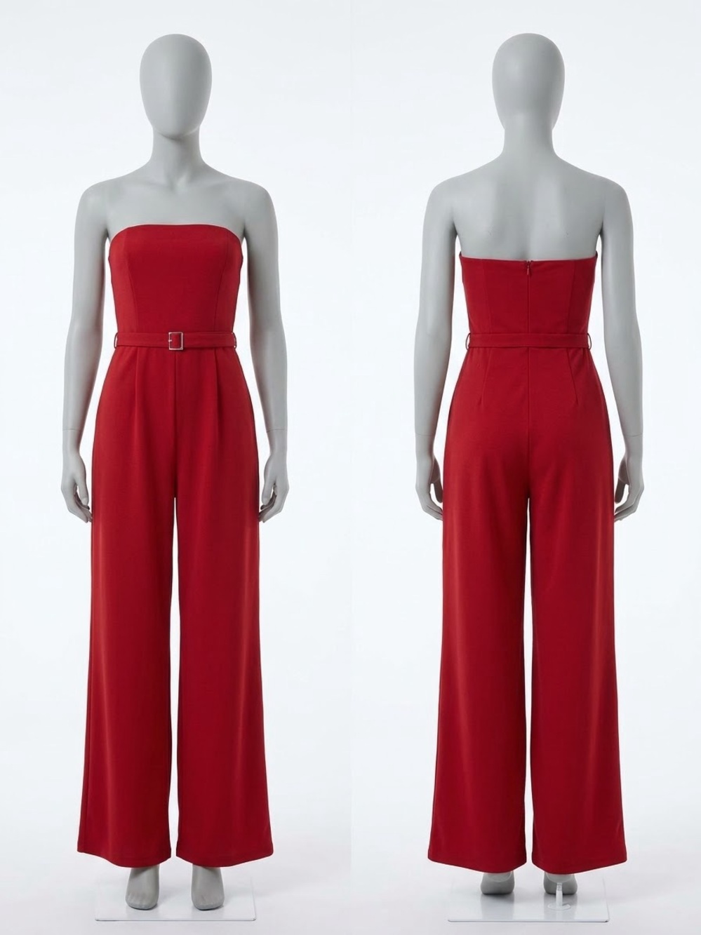 Madden Girl Strapless Wide-Leg Jumpsuit in Red